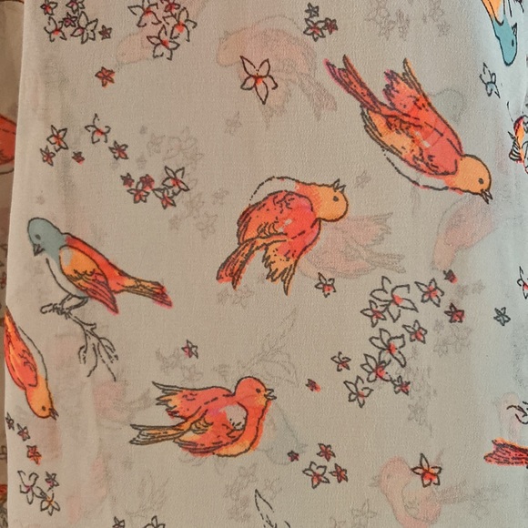 Bird Print White Sheer SO Button-up Blouse: Size Extra Small - Picture 3 of 3
